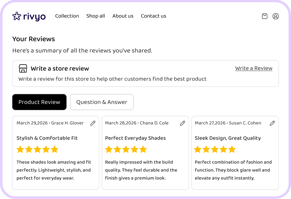 Easy Reviews from the Order Page